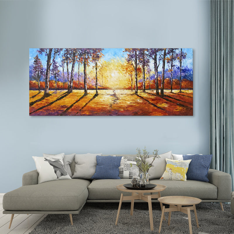 Golden Forest Sunrise - Hand Painted Canvas Artwork - 100x240cm - AC777