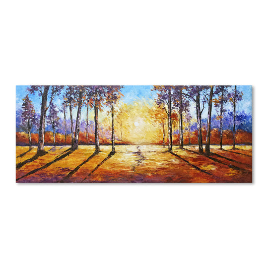 Golden Forest Sunrise - Hand Painted Canvas Artwork - 100x240cm - AC777