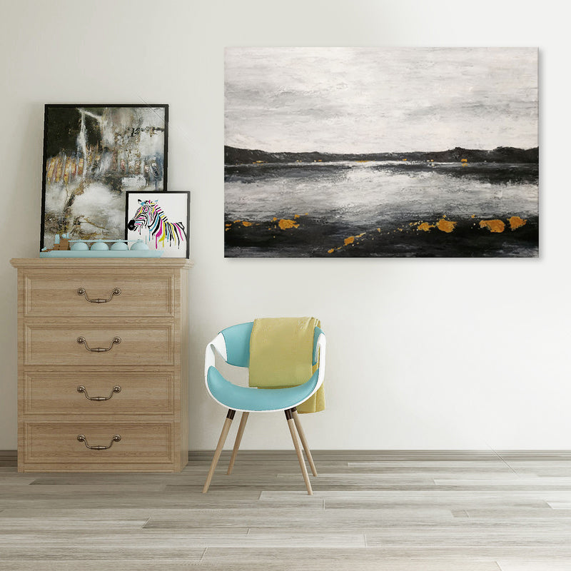 Golden Horizon Reflections - Hand Painted Contemporary Abstract Landscape Artwork 120x180cm - AC782