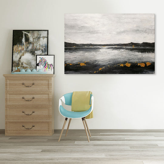 Golden Horizon Reflections - Hand Painted Contemporary Abstract Landscape Artwork 120x180cm - AC782