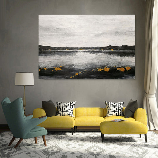 Golden Horizon Reflections - Hand Painted Contemporary Abstract Landscape Artwork 120x180cm - AC782