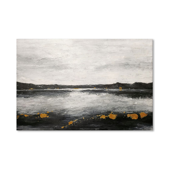 Golden Horizon Reflections - Hand Painted Contemporary Abstract Landscape Artwork 120x180cm - AC782