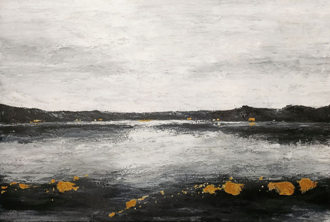 Golden Horizon Reflections - Hand Painted Contemporary Abstract Landscape Artwork 120x180cm - AC782