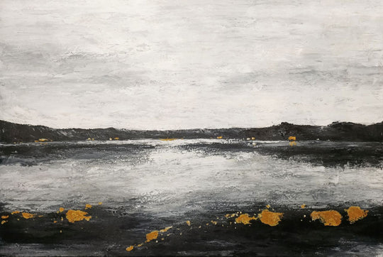 Golden Horizon Reflections - Hand Painted Contemporary Abstract Landscape Artwork 120x180cm - AC782