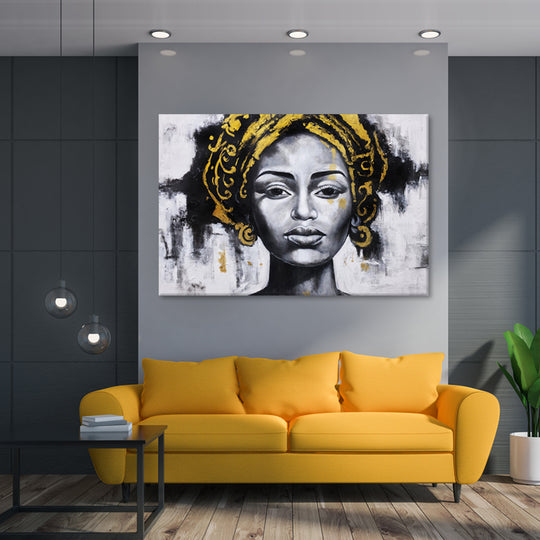 Golden Grace Portrait - Hand Painted Canvas Artwork - 120x180cm - AC784