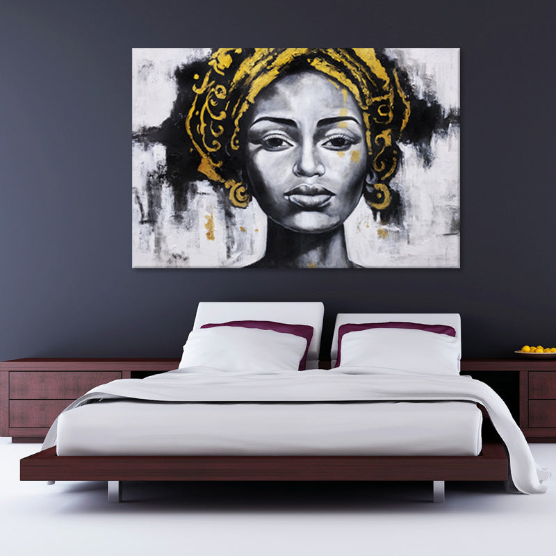 Golden Grace Portrait - Hand Painted Canvas Artwork - 120x180cm - AC784