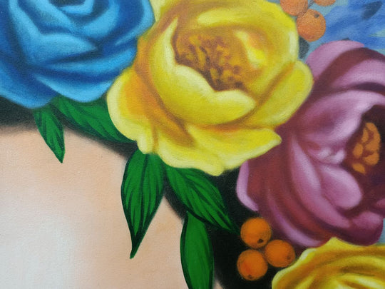 Floral Serenity - Hand Painted Contemporary Portrait Artwork 120x120cm - AC787