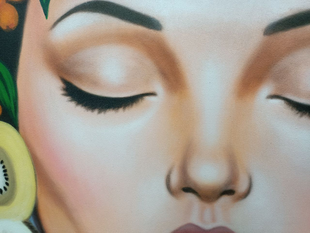 Floral Serenity - Hand Painted Contemporary Portrait Artwork 120x120cm - AC787