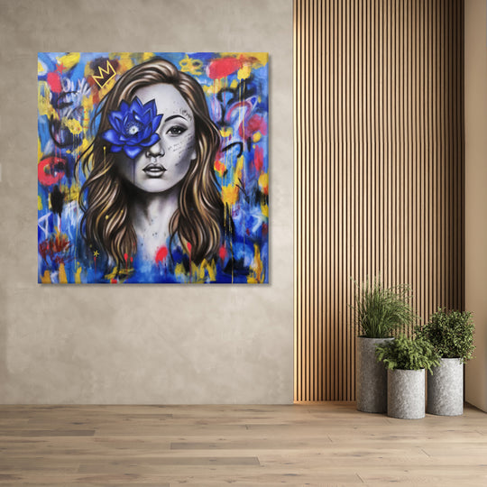 Blue Lotus Muse - Hand Painted Canvas Artwork - 120x120cm - AC790