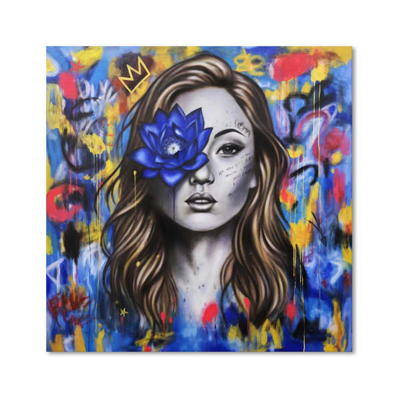 Blue Lotus Muse - Hand Painted Canvas Artwork - 120x120cm - AC790
