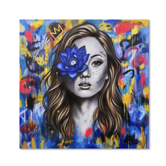 Blue Lotus Muse - Hand Painted Canvas Artwork - 120x120cm - AC790