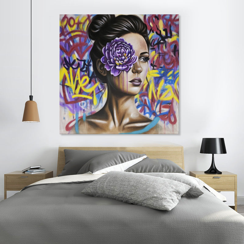 Urban Bloom Portrait - Hand Painted Canvas Artwork - 120x120cm - AC792