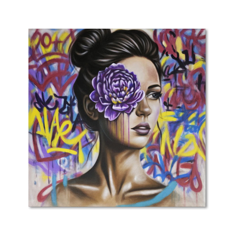 Urban Bloom Portrait - Hand Painted Canvas Artwork - 120x120cm - AC792