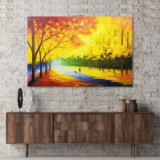 Golden Canopy Stroll - Hand Painted Contemporary Landscape Artwork 120x180cm - AC903