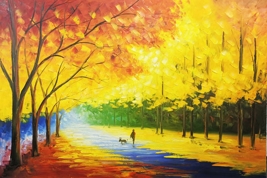Golden Canopy Stroll - Hand Painted Contemporary Landscape Artwork 120x180cm - AC903