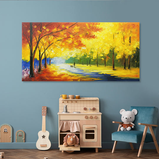 Golden Autumn Walk - Hand Painted Landscape Artwork 60x120cm - AC9031