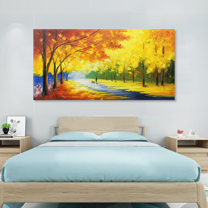 Golden Autumn Walk - Hand Painted Landscape Artwork 60x120cm - AC9031
