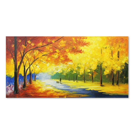 Golden Autumn Walk - Hand Painted Landscape Artwork 60x120cm - AC9031