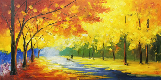Golden Autumn Walk - Hand Painted Landscape Artwork 60x120cm - AC9031