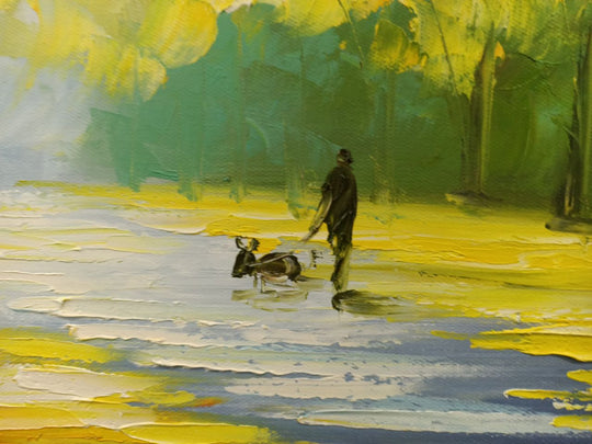 Golden Autumn Walk - Hand Painted Landscape Artwork 60x120cm - AC9031