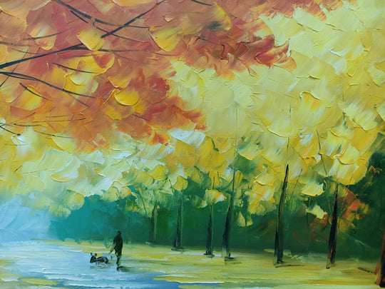 Golden Autumn Walk - Hand Painted Landscape Artwork 60x120cm - AC9031
