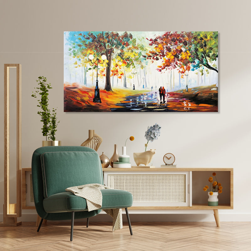 Autumn Reflections - Hand Painted Romantic Park Landscape Artwork 60x120cm - AC9051