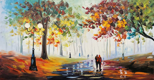Autumn Reflections - Hand Painted Romantic Park Landscape Artwork 60x120cm - AC9051