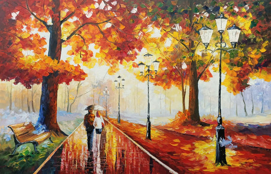 Autumn Promenade - Hand Painted Romantic Park Landscape Artwork - Assorted Sizes - AC9061
