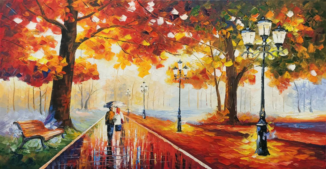 Autumn Promenade - Hand Painted Romantic Park Landscape Artwork - Assorted Sizes - AC9061