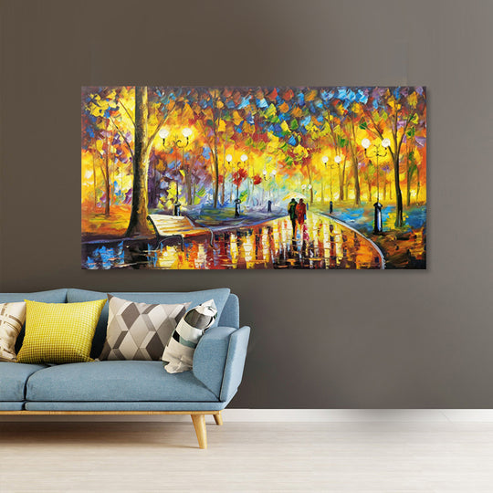 Autumn Evening Stroll - Hand Painted Park Landscape Artwork 60x120cm - AC9071