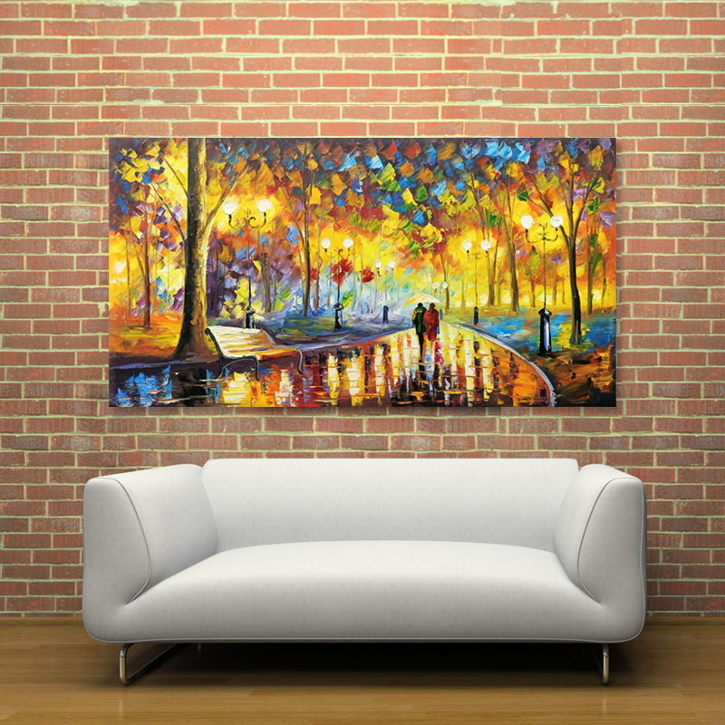 Autumn Evening Stroll - Hand Painted Park Landscape Artwork 60x120cm - AC9071