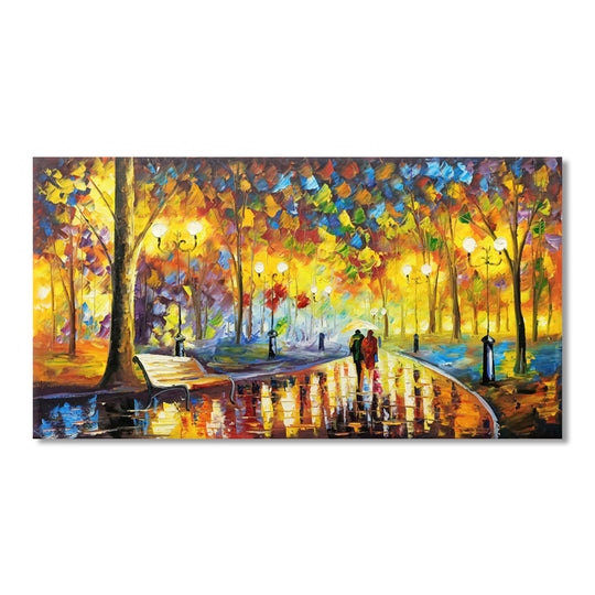 Autumn Evening Stroll - Hand Painted Park Landscape Artwork 60x120cm - AC9071