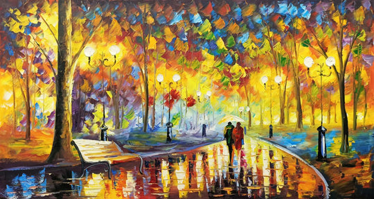 Autumn Evening Stroll - Hand Painted Park Landscape Artwork 60x120cm - AC9071