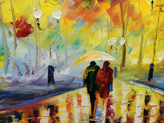 Autumn Evening Stroll - Hand Painted Park Landscape Artwork 60x120cm - AC9071