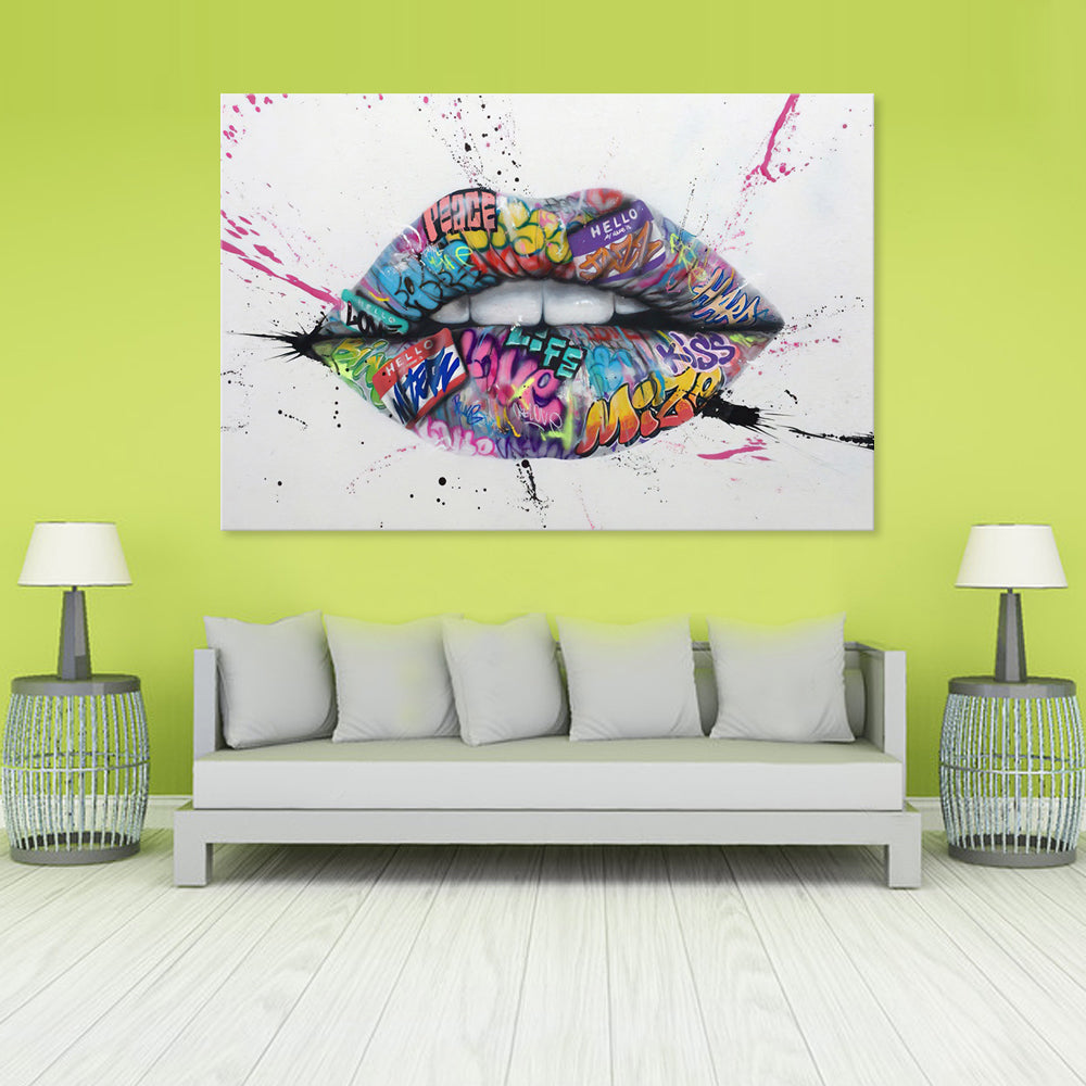 Graffiti Lips - Ready to hang Canvas Print - CN485 - Asst Sizes