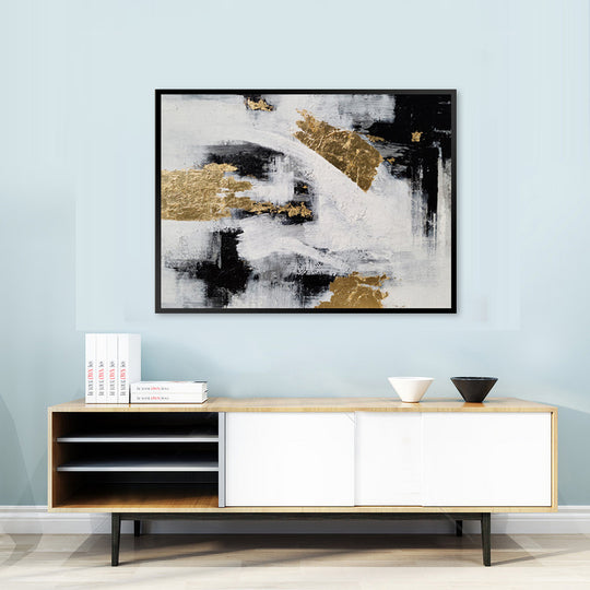 Black, White and Gold - Large Scale Embellished Art with Shadow Frame - CNL368 - 120x180cm