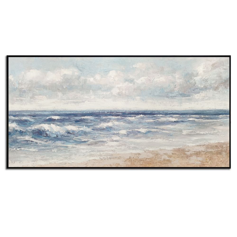 Gentle Ocean Waves - Embellished Coastal Canvas Art with Black Frame - Assorted Sizes - CNL478