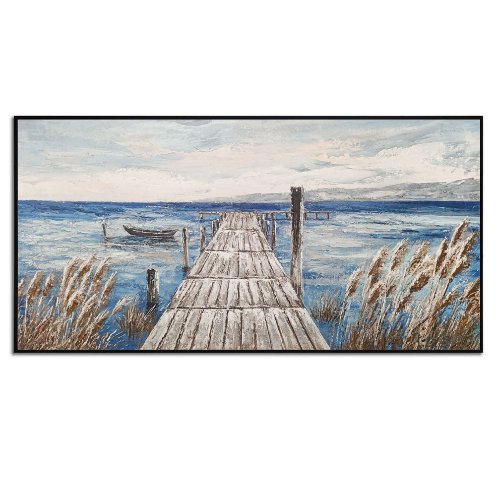 Coastal Jetty Escape - Embellished Canvas Art with Black Frame - 80x150cm - CNL480