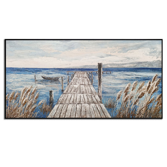 Coastal Jetty Escape - Embellished Canvas Art with Black Frame - 80x150cm - CNL480