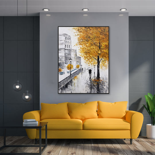 Golden Autumn Stroll - Embellished Canvas Art in Black Frame - 100x150cm - CNL484