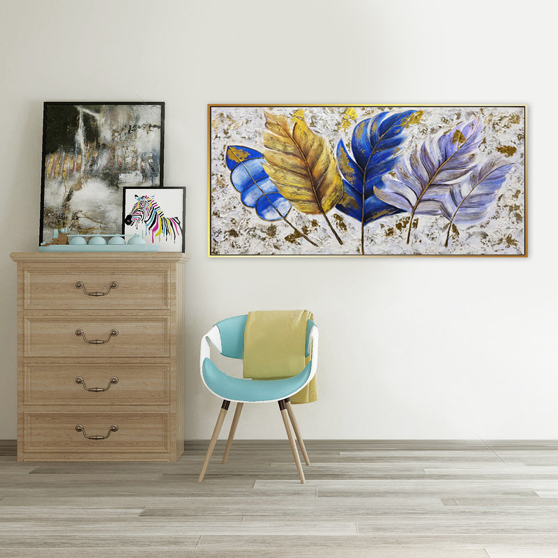Royal Feathers - Embellished Canvas Art in Gold Coloured Frame - 80x150cm - CNL486