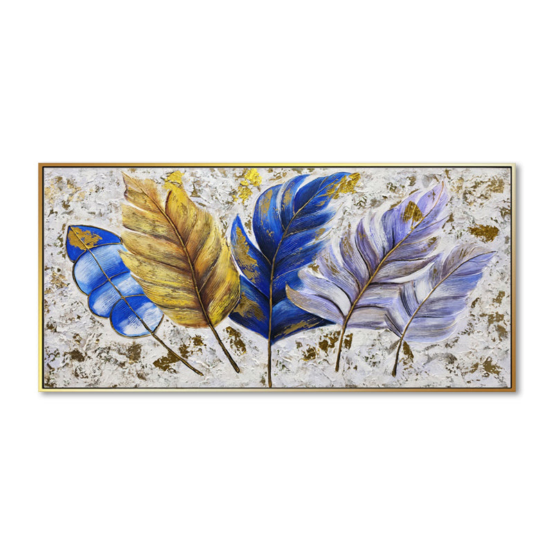Royal Feathers - Embellished Canvas Art in Gold Coloured Frame - 80x150cm - CNL486
