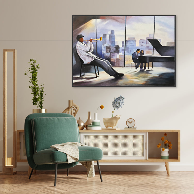 City Jazz Harmony - Embellished Canvas Art in Black Frame - 100x150cm - CNL488