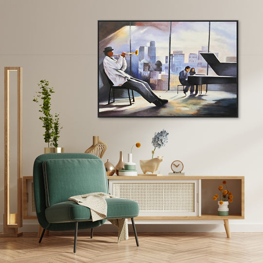 City Jazz Harmony - Embellished Canvas Art in Black Frame - 100x150cm - CNL488