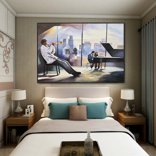 City Jazz Harmony - Embellished Canvas Art in Black Frame - 100x150cm - CNL488