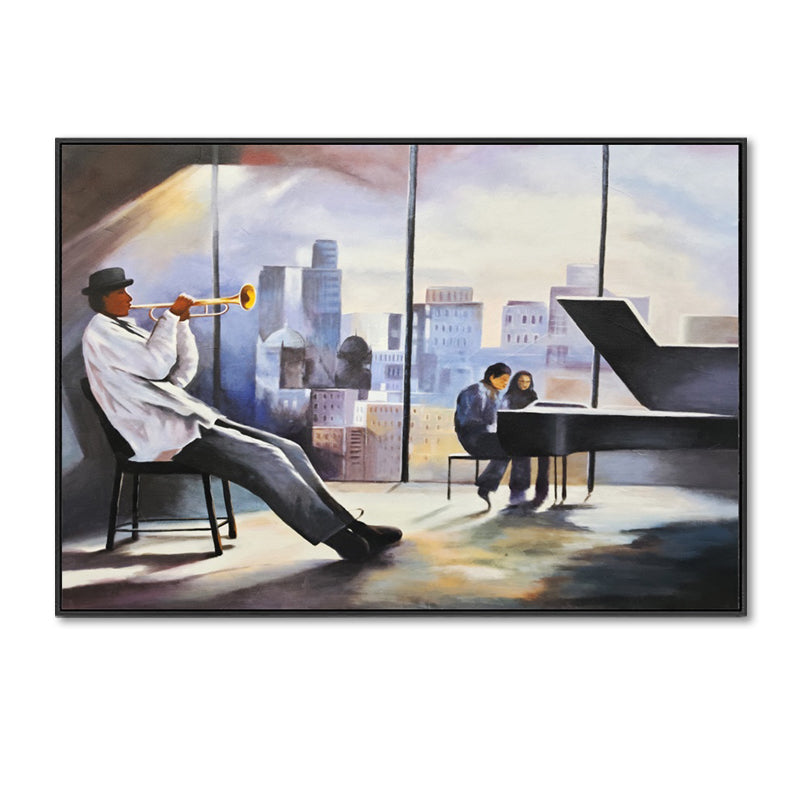 City Jazz Harmony - Embellished Canvas Art in Black Frame - 100x150cm - CNL488