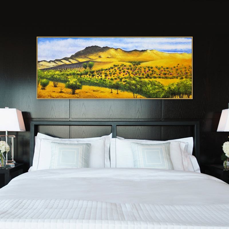 Golden Outback Landscape - Embellished Canvas Art in Oak Frame - 80x200cm - CNL494