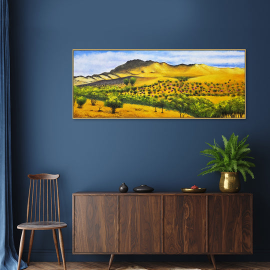 Golden Outback Landscape - Embellished Canvas Art in Oak Frame - 80x200cm - CNL494