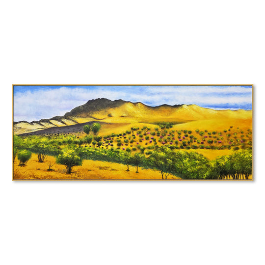 Golden Outback Landscape - Embellished Canvas Art in Oak Frame - 80x200cm - CNL494