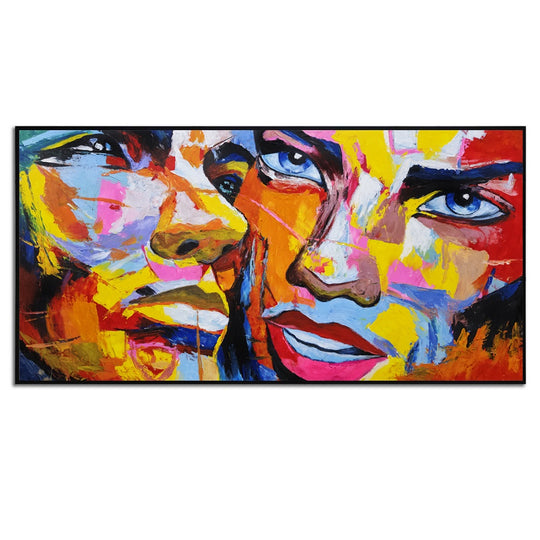 Vibrant Faces - Embellished Canvas Art in Black Frame - 80x150cm - CNL495